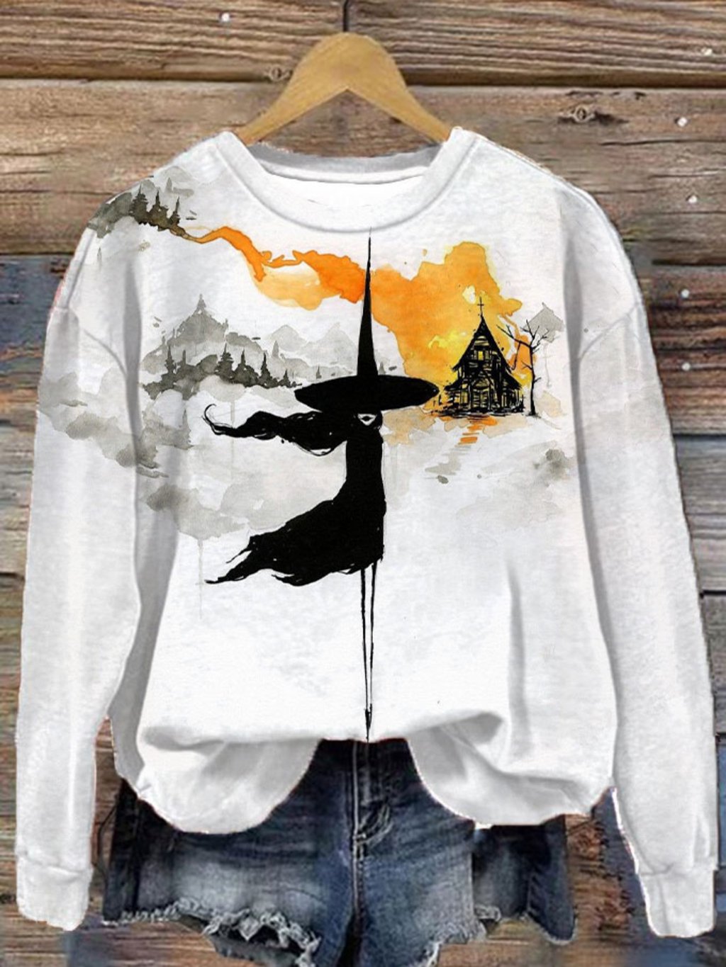 Women's Halloween Darkness Witch Printed Sweatshirt