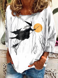 Women's Halloween Darkness Witch  Printed Long Sleeve V-Neck Top