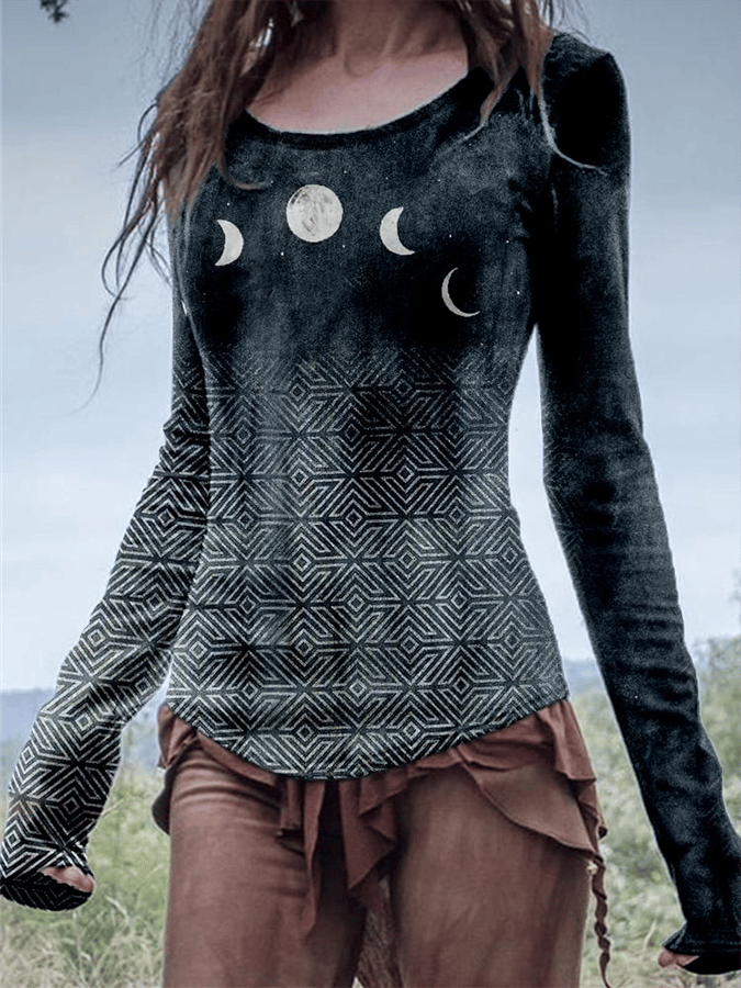 Women's Mysterious Moon Halloween Print Top