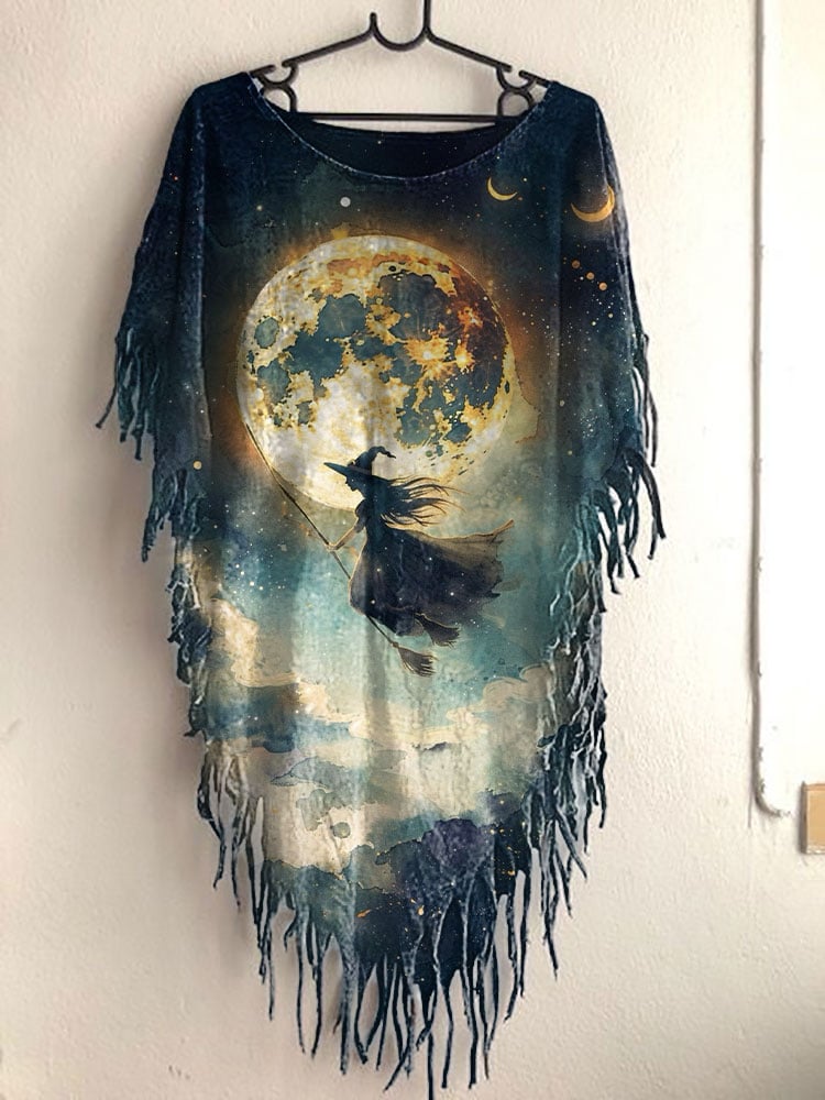 Women's Halloween Darkness Witch Fringed Top